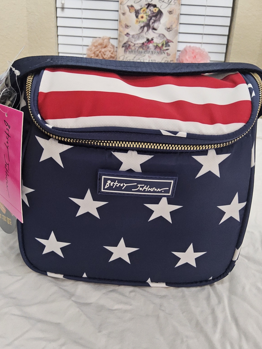 Betsey Johnson Navy, White & Red Star Print Insulated Lunch Tote
